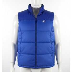 Starter Men's Puffer Vest L Blue Down Feather Filled Jacket True Royal Nylon